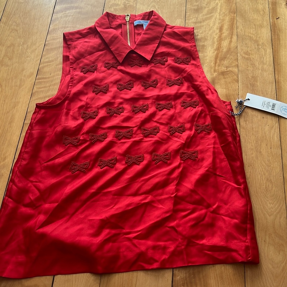 New NWT Draper James Red Embellished Beau Bow Silk Tank Top Blouse Size 6 Medium
